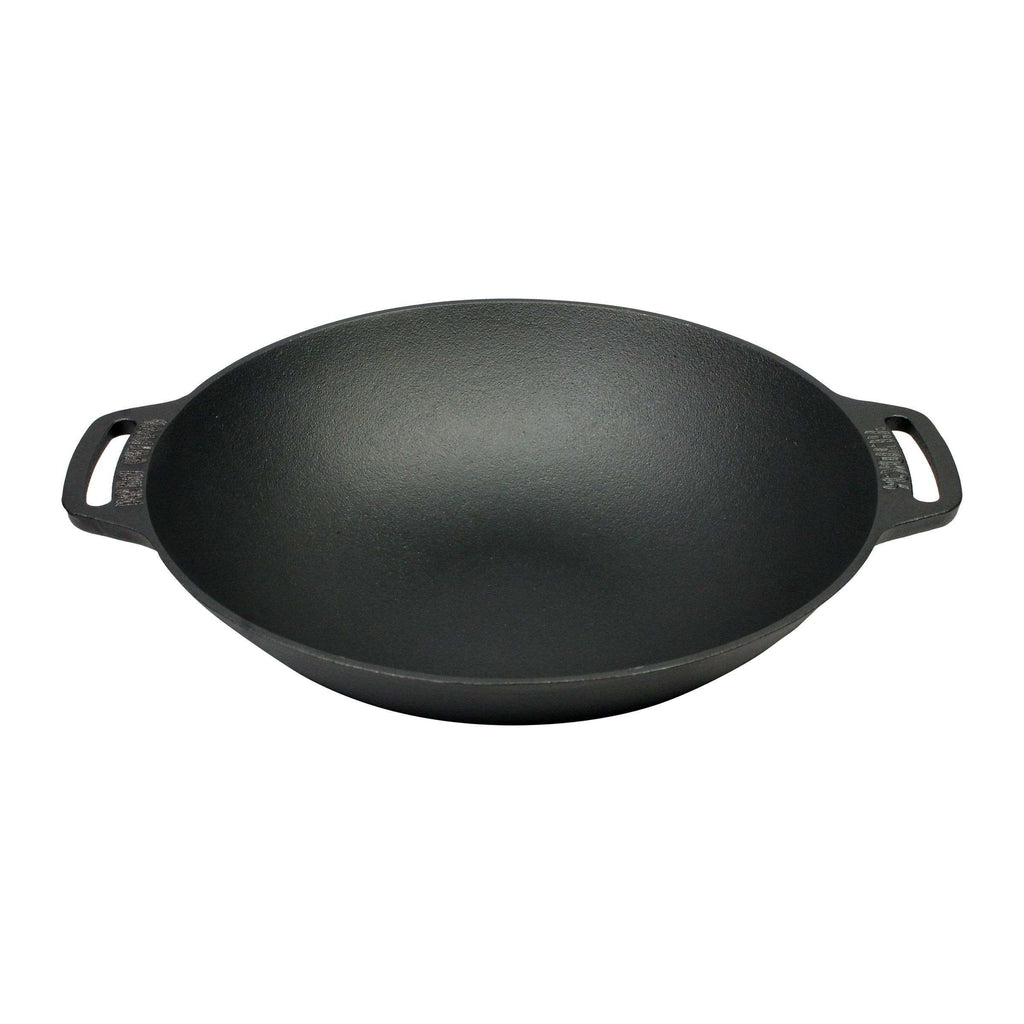 Gietijzeren Wokpan 36 cm – Robuuste Pan voor Binnen & Buiten Koken