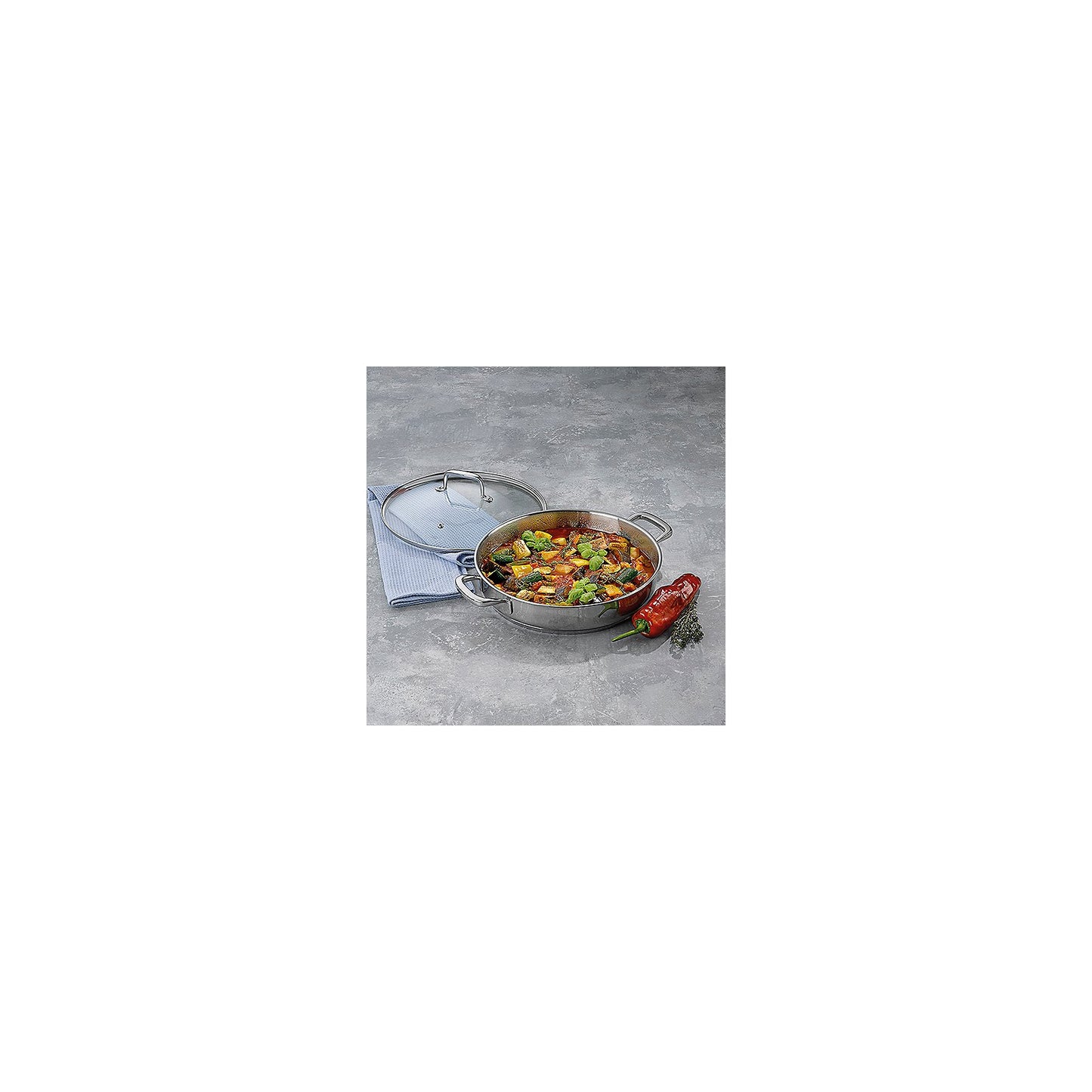 FLAVORIA Serveermultipan met Glazen Deksel – Elegante RVS allrounder met flexibele toepassingen