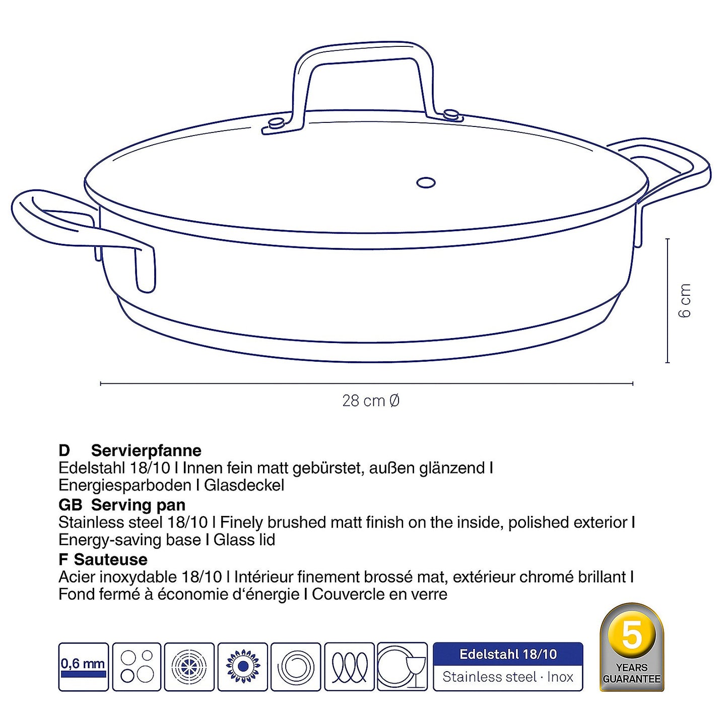 FLAVORIA Serveermultipan met Glazen Deksel – Elegante RVS allrounder met flexibele toepassingen