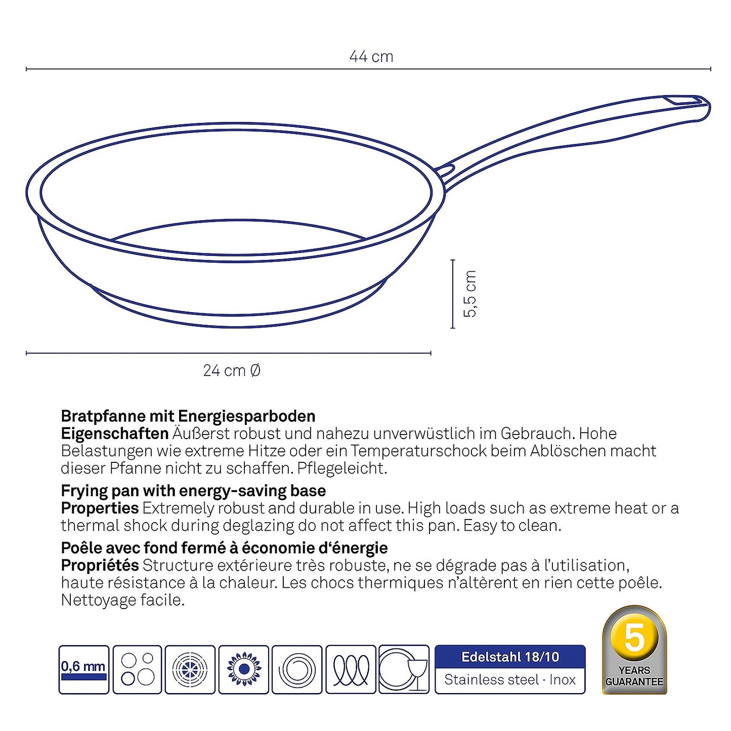 FLAVORIA koekenpan RVS 24 cm – Glanzende alleskunner met energiezuinige bodem