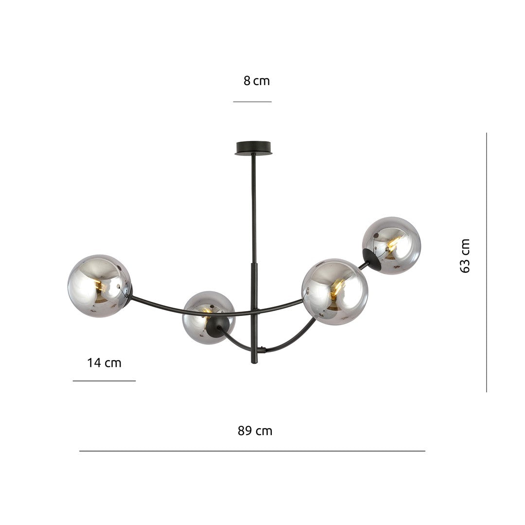 HUNTER 4 BLACK GRAFIT – Stijlvolle plafondlamp met minimalistisch karakter en glazen accenten
