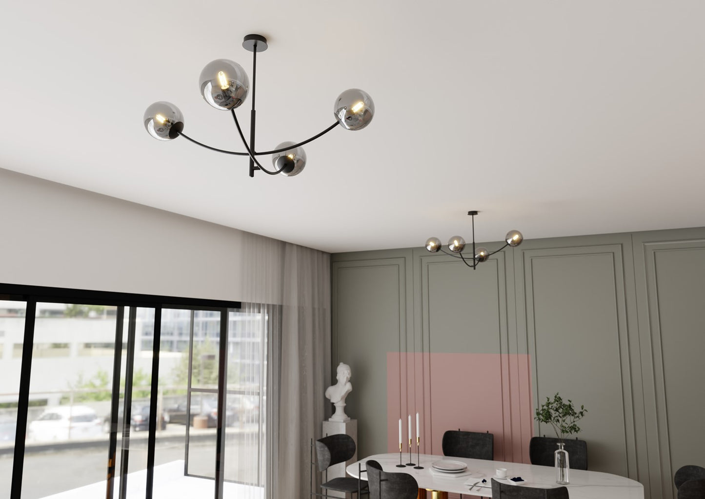 HUNTER 4 BLACK GRAFIT – Stijlvolle plafondlamp met minimalistisch karakter en glazen accenten