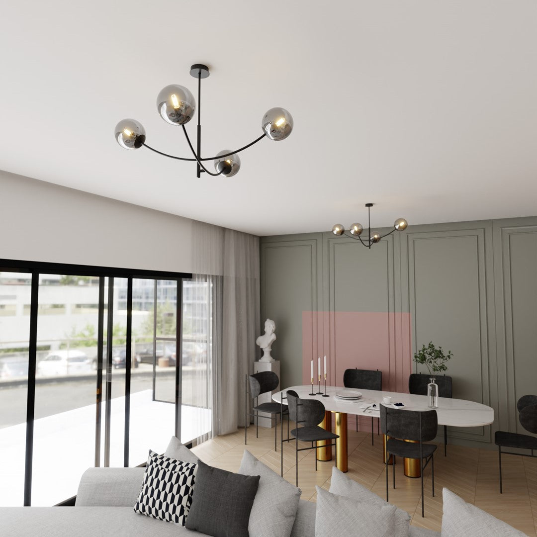 HUNTER 4 BLACK GRAFIT – Stijlvolle plafondlamp met minimalistisch karakter en glazen accenten