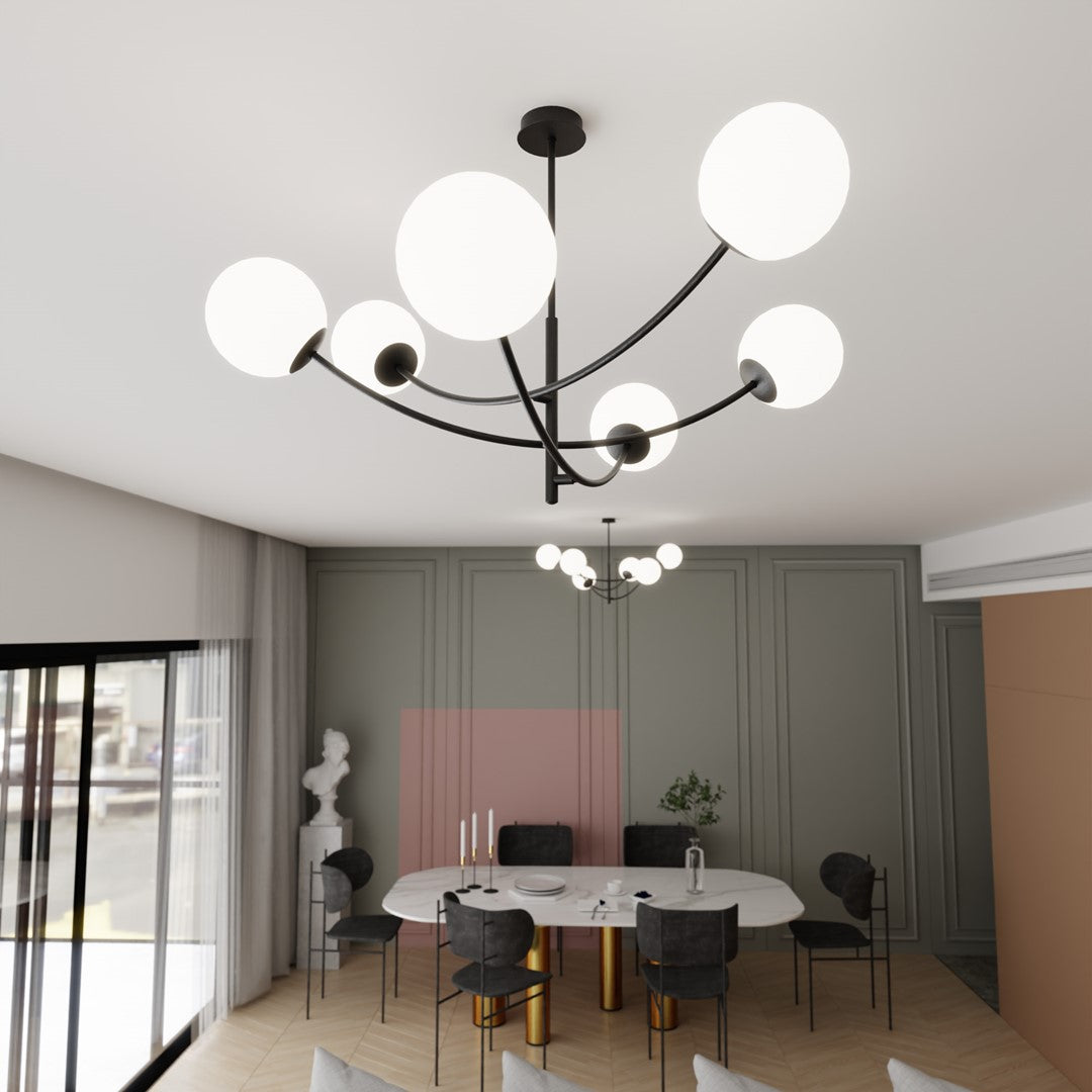 HUNTER 6 BLACK OPAL – Minimalistische blikvanger met elegante glazen lampenkappen