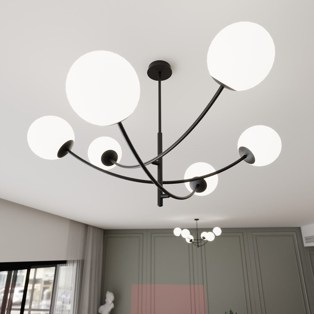 HUNTER 6 BLACK OPAL – Minimalistische blikvanger met elegante glazen lampenkappen