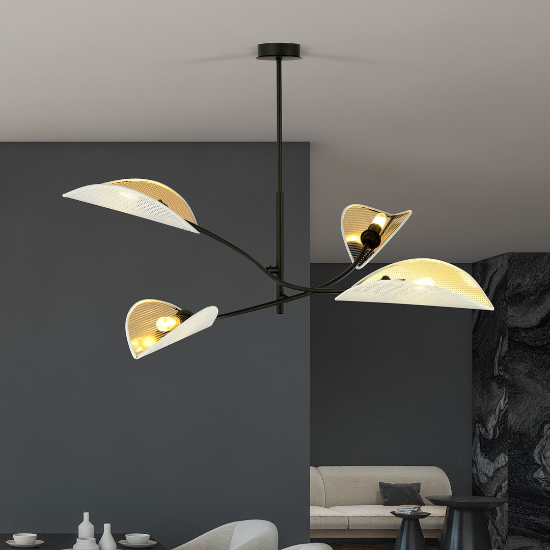 LOTUS 4 WHITE GOLD – Elegante plafondlamp met verfijnde bladvormige kappen