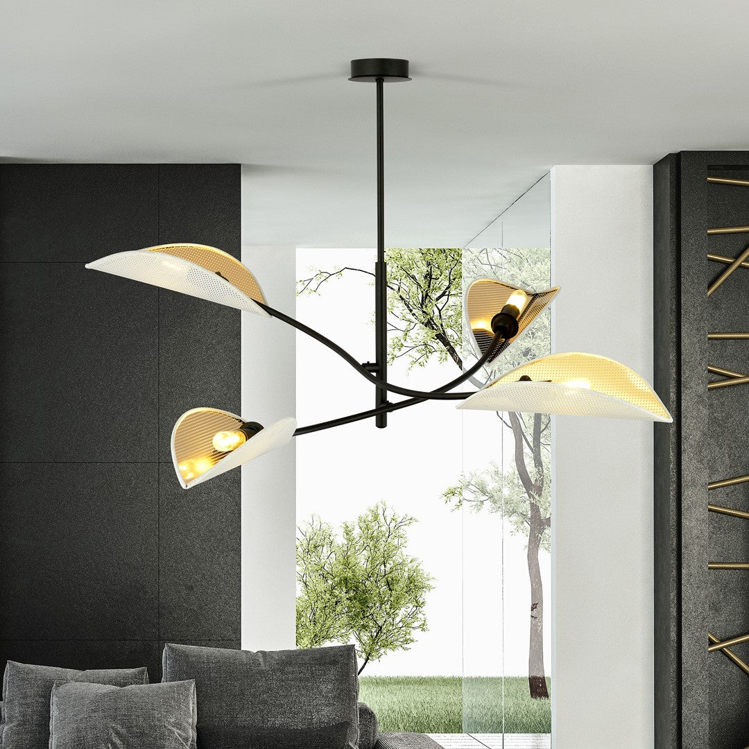 LOTUS 4 WHITE GOLD – Elegante plafondlamp met verfijnde bladvormige kappen