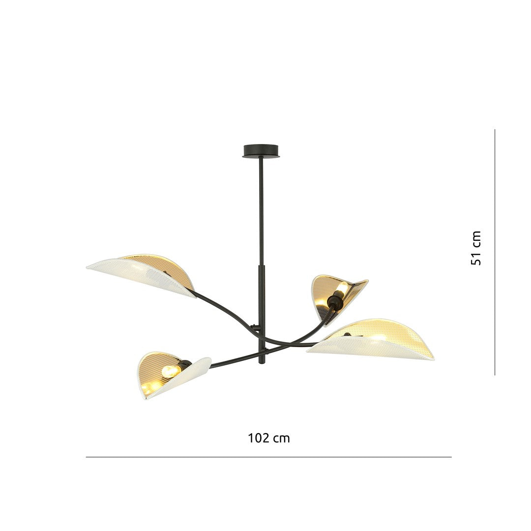 LOTUS 4 WHITE GOLD – Elegante plafondlamp met verfijnde bladvormige kappen