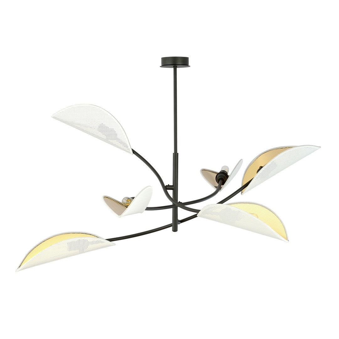 LOTUS 6 WHITE GOLD – Sierlijke plafondlamp met betoverende bladvormige kappen
