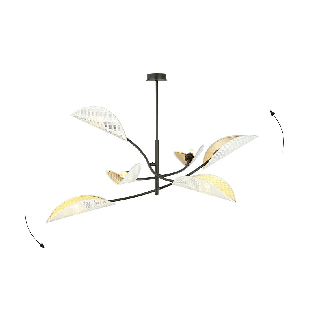 LOTUS 6 WHITE GOLD – Sierlijke plafondlamp met betoverende bladvormige kappen