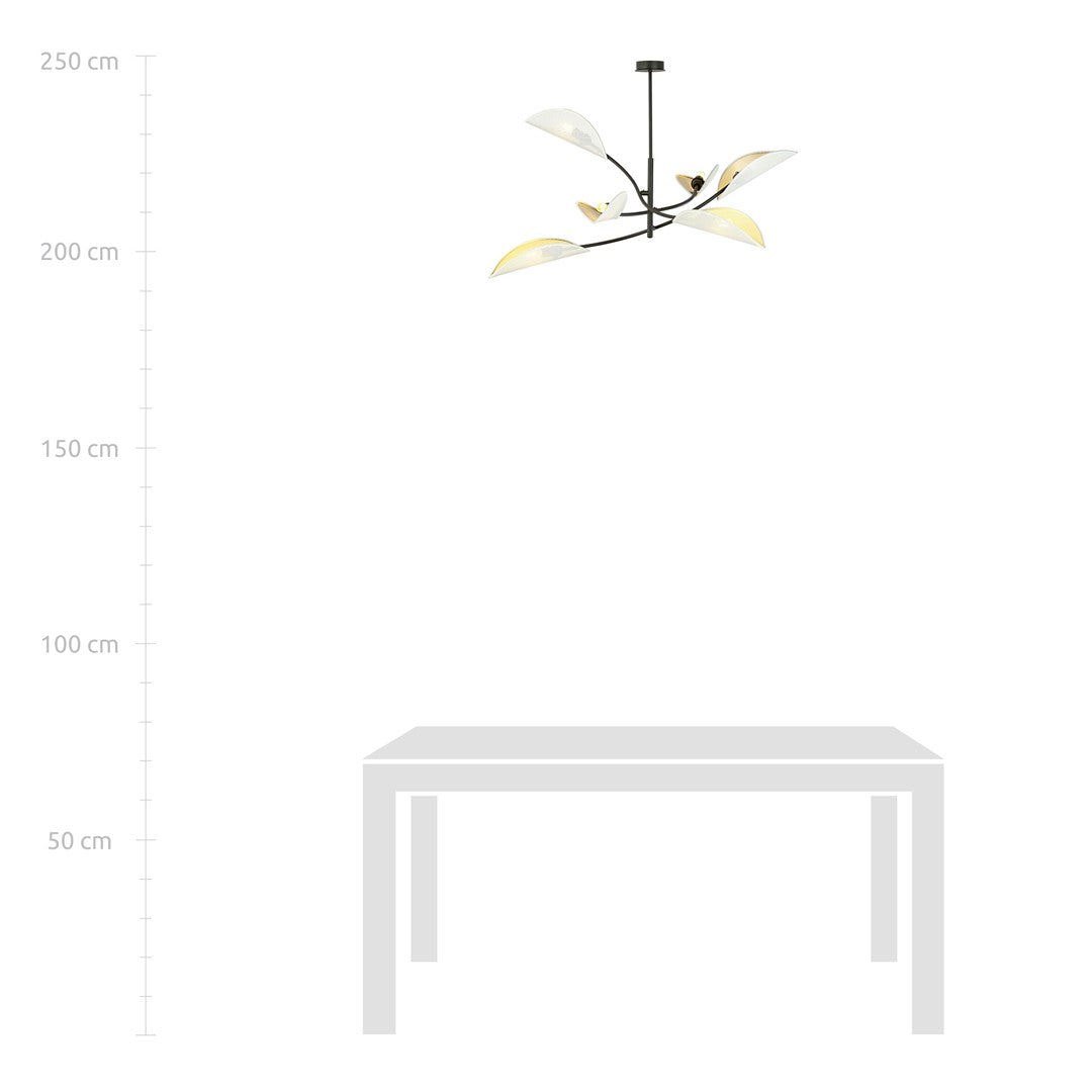 LOTUS 6 WHITE GOLD – Sierlijke plafondlamp met betoverende bladvormige kappen