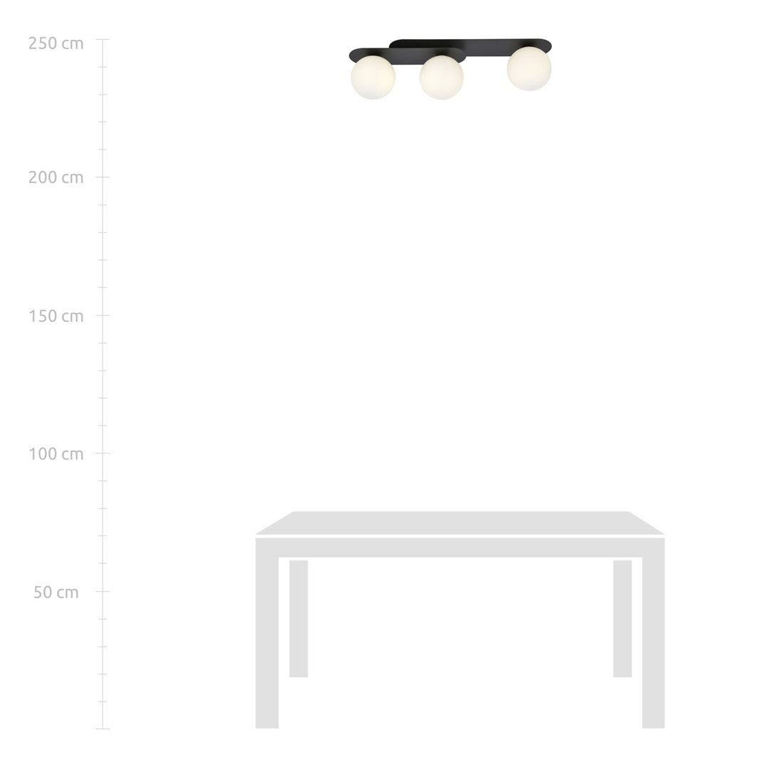 PLAZA 3 BLACK OPAL – Strakke plafondlamp met industrieel karakter voor een gedurfd interieuraccent
