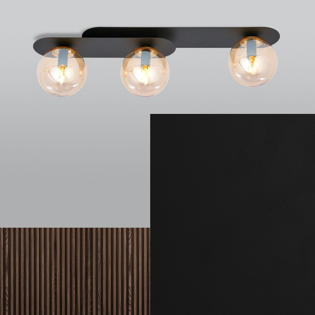 PLAZA 3 BLACK MIODOWY – Stoere plafondlamp met industriële charme en moderne flair