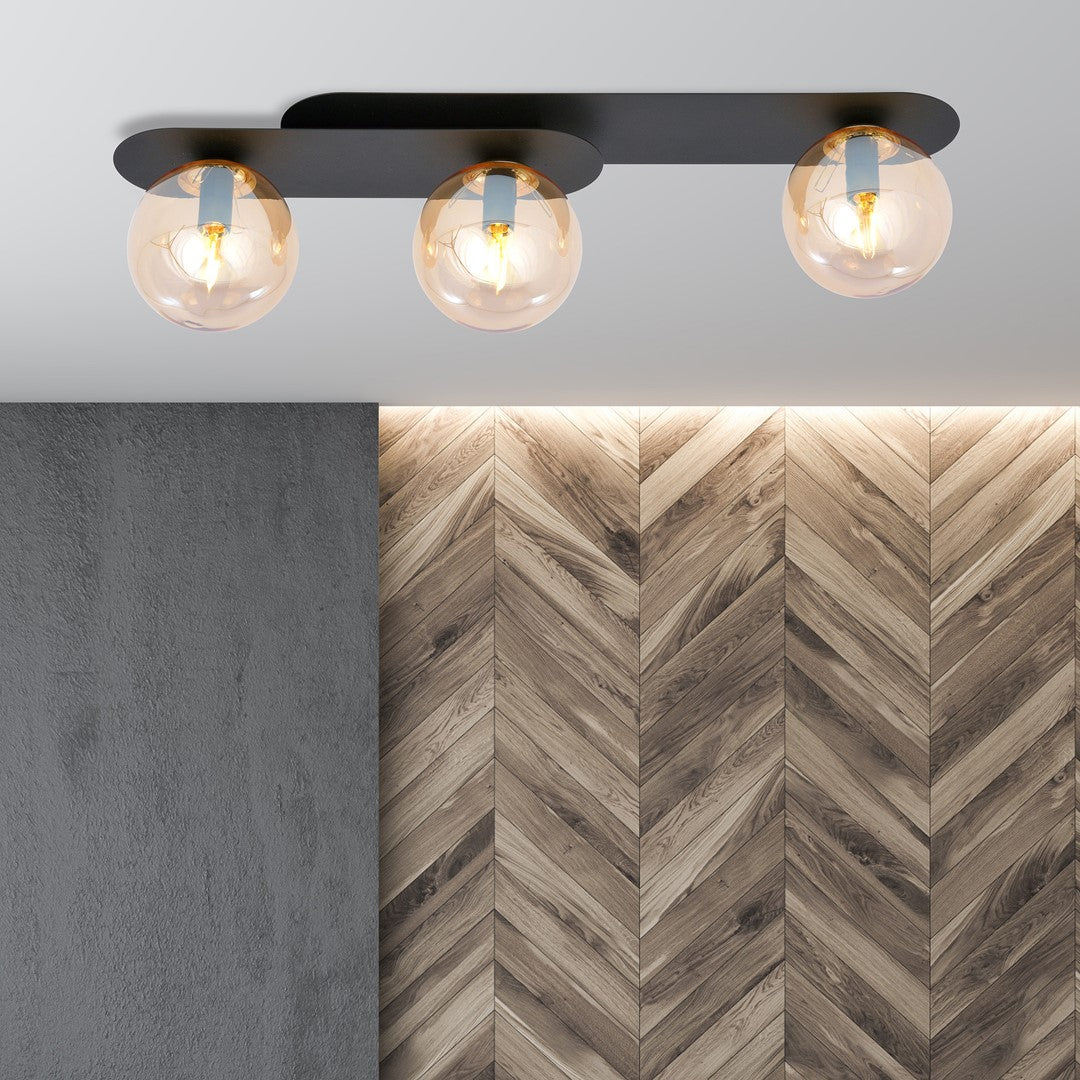 PLAZA 3 BLACK MIODOWY – Stoere plafondlamp met industriële charme en moderne flair
