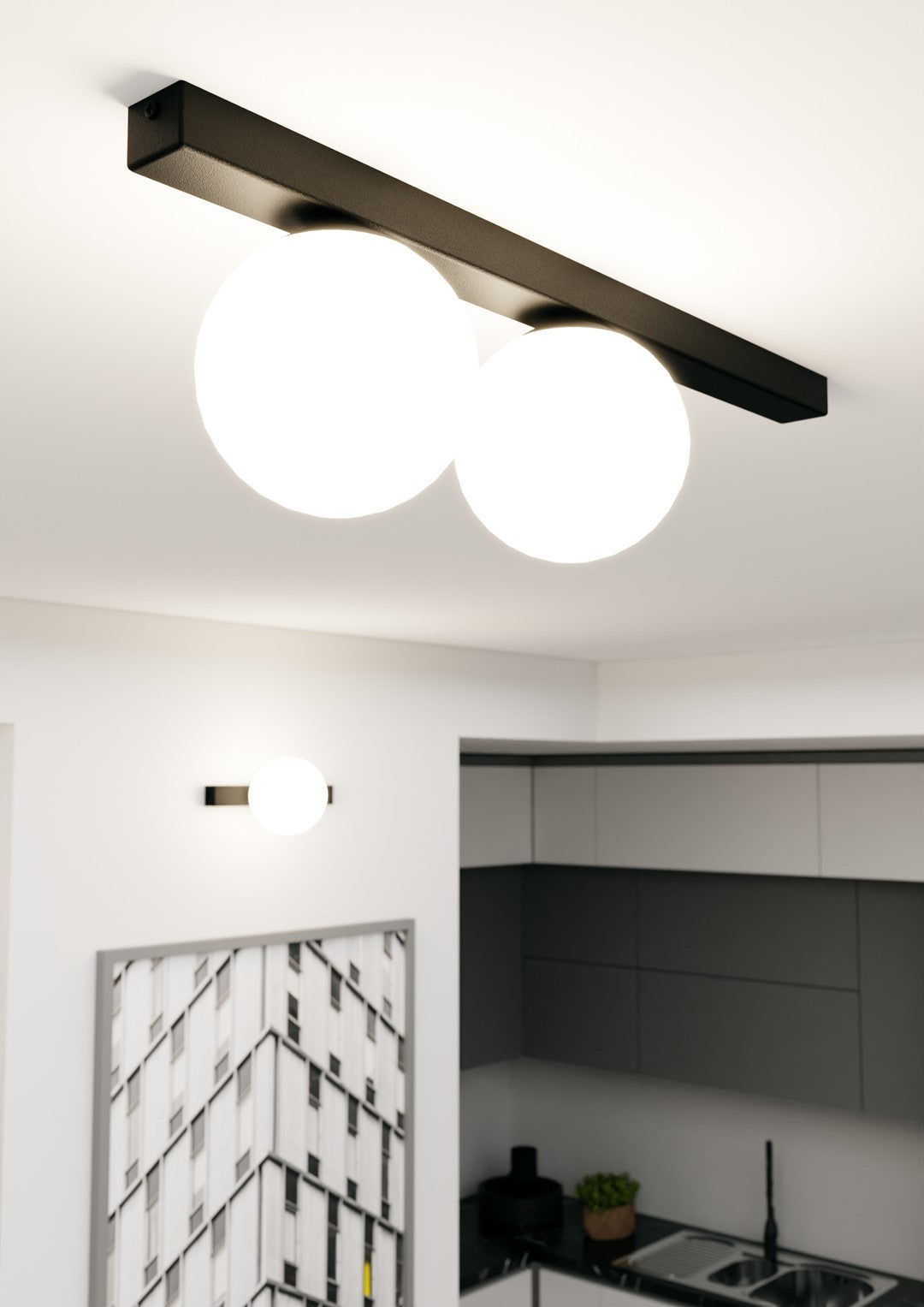 FIT 2 BLACK OPAL – Minimalistische plafondlamp met industriële flair