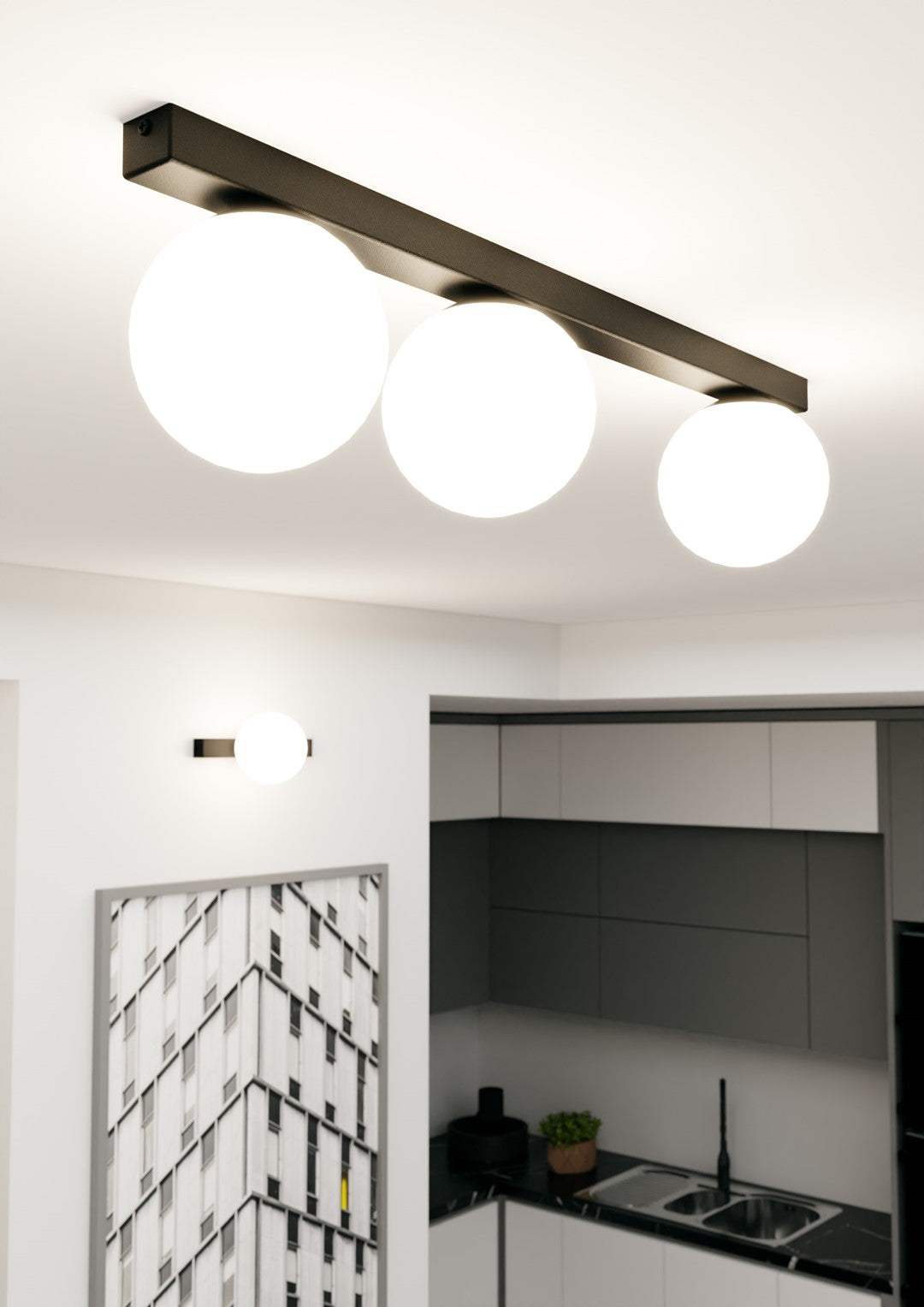 FIT 3 BLACK OPAL – Minimalistische plafondlamp met industriële uitstraling