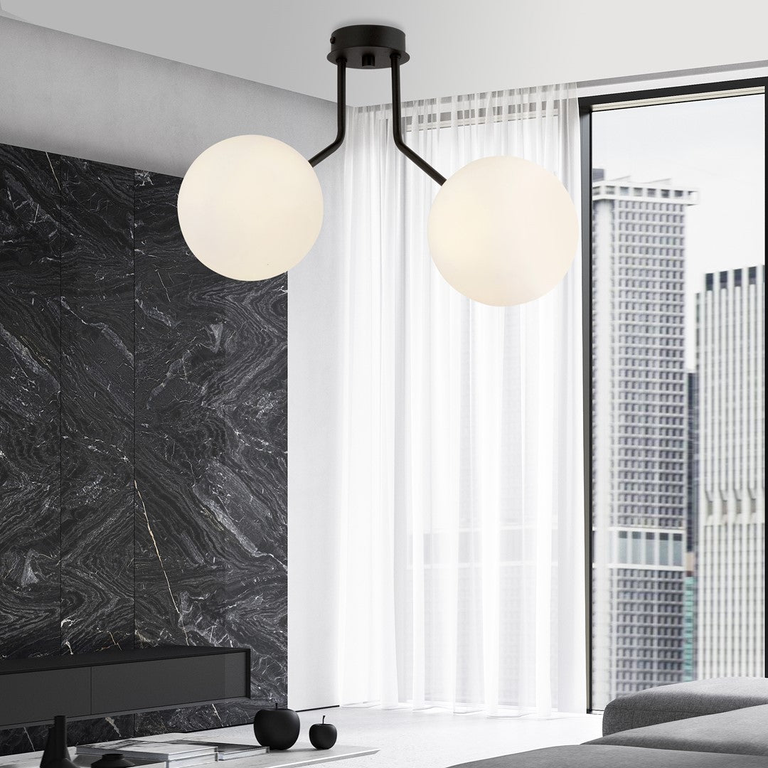 NOVA 2 BLACK OPAL – Minimalistische plafondlamp met elegante glazen kappen