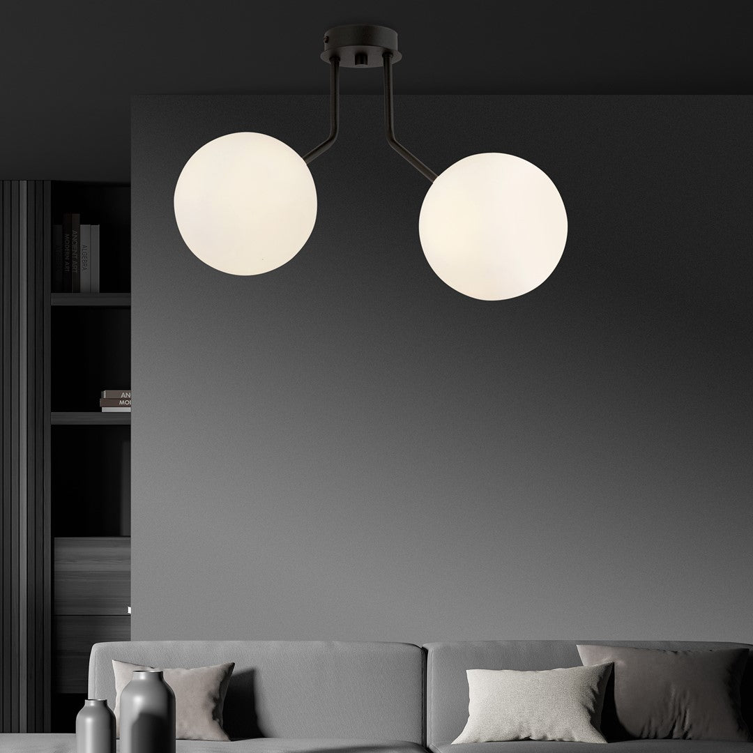 NOVA 2 BLACK OPAL – Minimalistische plafondlamp met elegante glazen kappen