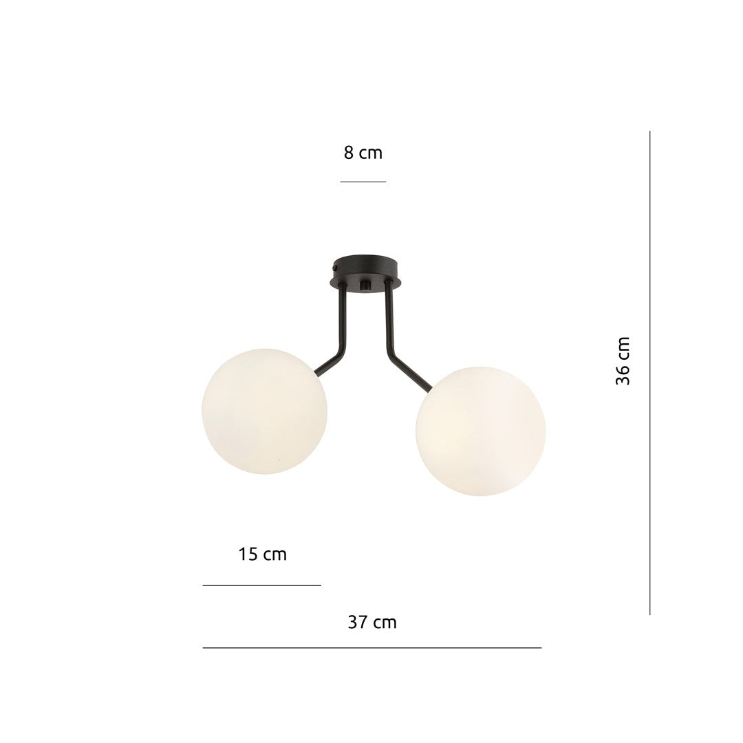 NOVA 2 BLACK OPAL – Minimalistische plafondlamp met elegante glazen kappen
