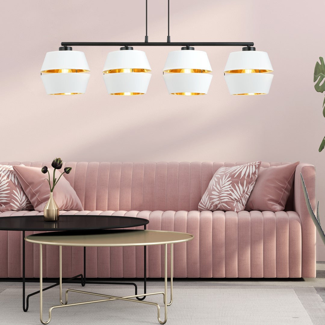 PIANO 4-WHITE-GOLD Hanglamp – Tijdloze elegantie met gouden accenten voor een warme sfeer