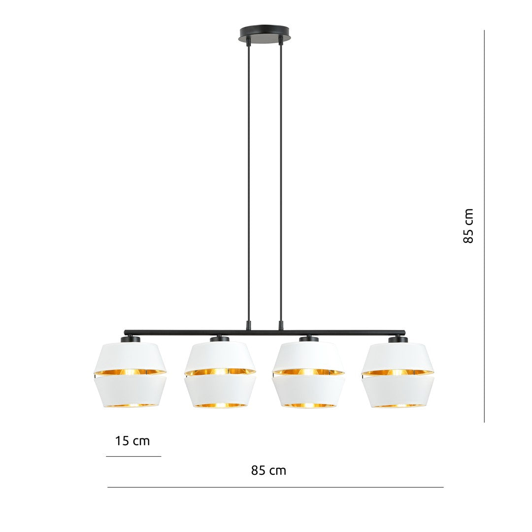 PIANO 4-WHITE-GOLD Hanglamp – Tijdloze elegantie met gouden accenten voor een warme sfeer