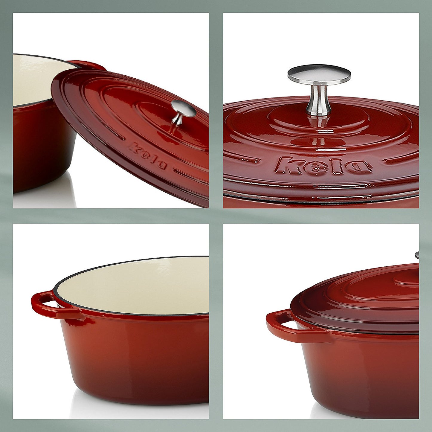 KELA Calido Ovale Braadpan 33 × 26 cm (6,0 L) – Luxe gietijzer in opvallend rood met beige geëmailleerde binnenzijde