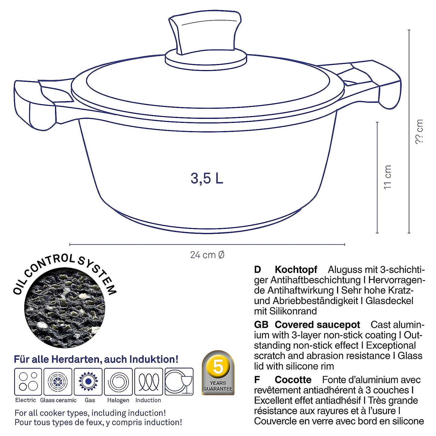 STELLA NOVA Kookset Kookpot – 24 cm (3,5 L) met Softtouch-handgrepen en energiezuinige RVS bodem