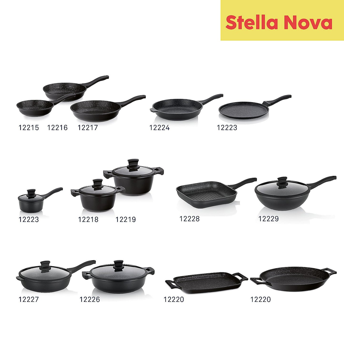 STELLA NOVA Sauteerpan Ø28 cm – Ruime stoofpan van gegoten aluminium met glazen deksel