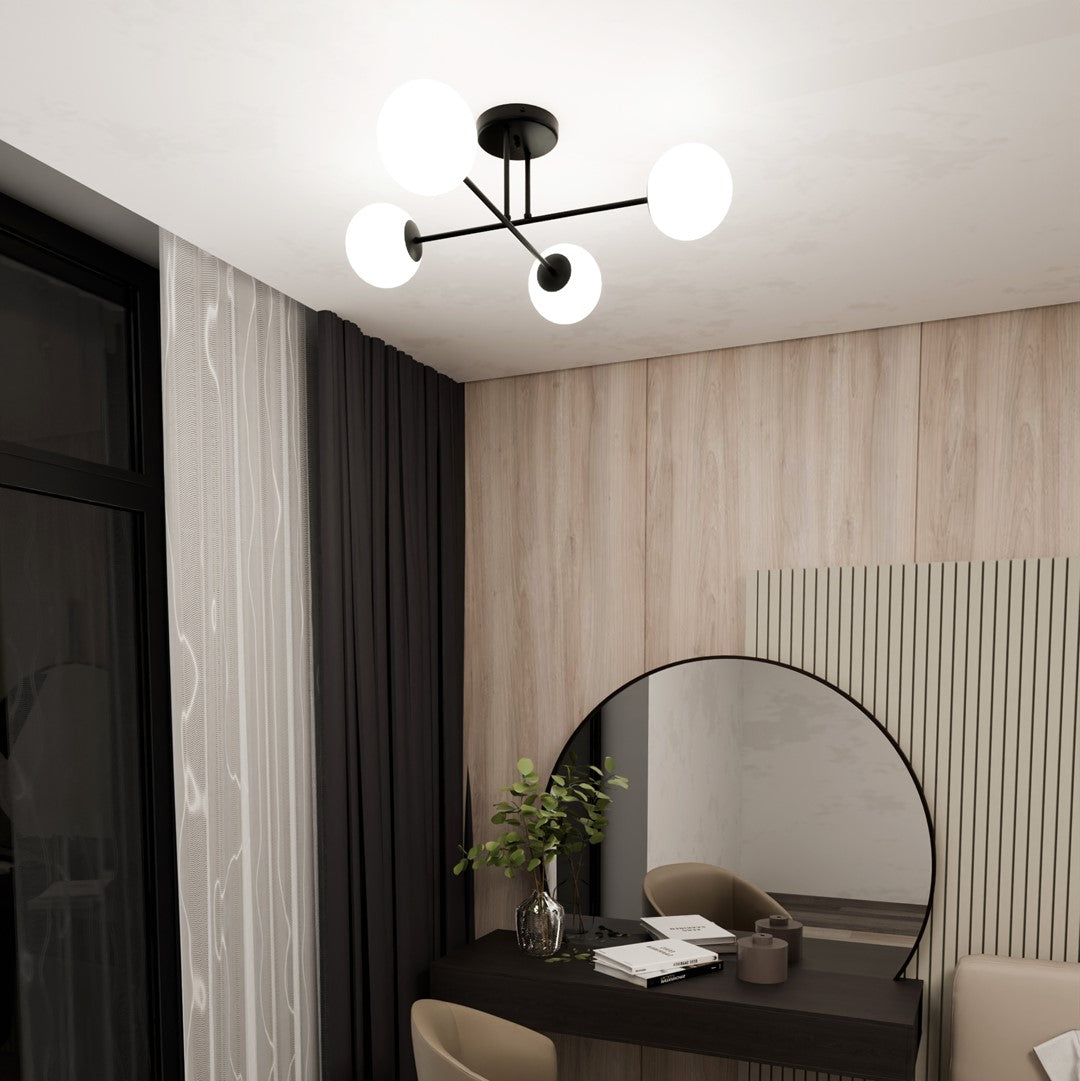 ROMA 4 – Minimalistische plafondlamp in zwart-opaal, perfect voor stijlvolle interieurs