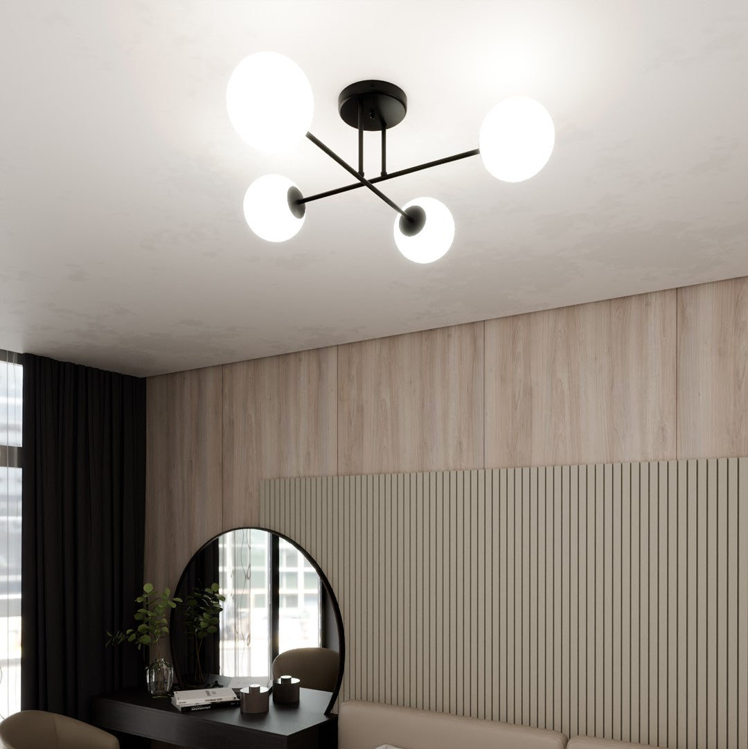 ROMA 4 – Minimalistische plafondlamp in zwart-opaal, perfect voor stijlvolle interieurs