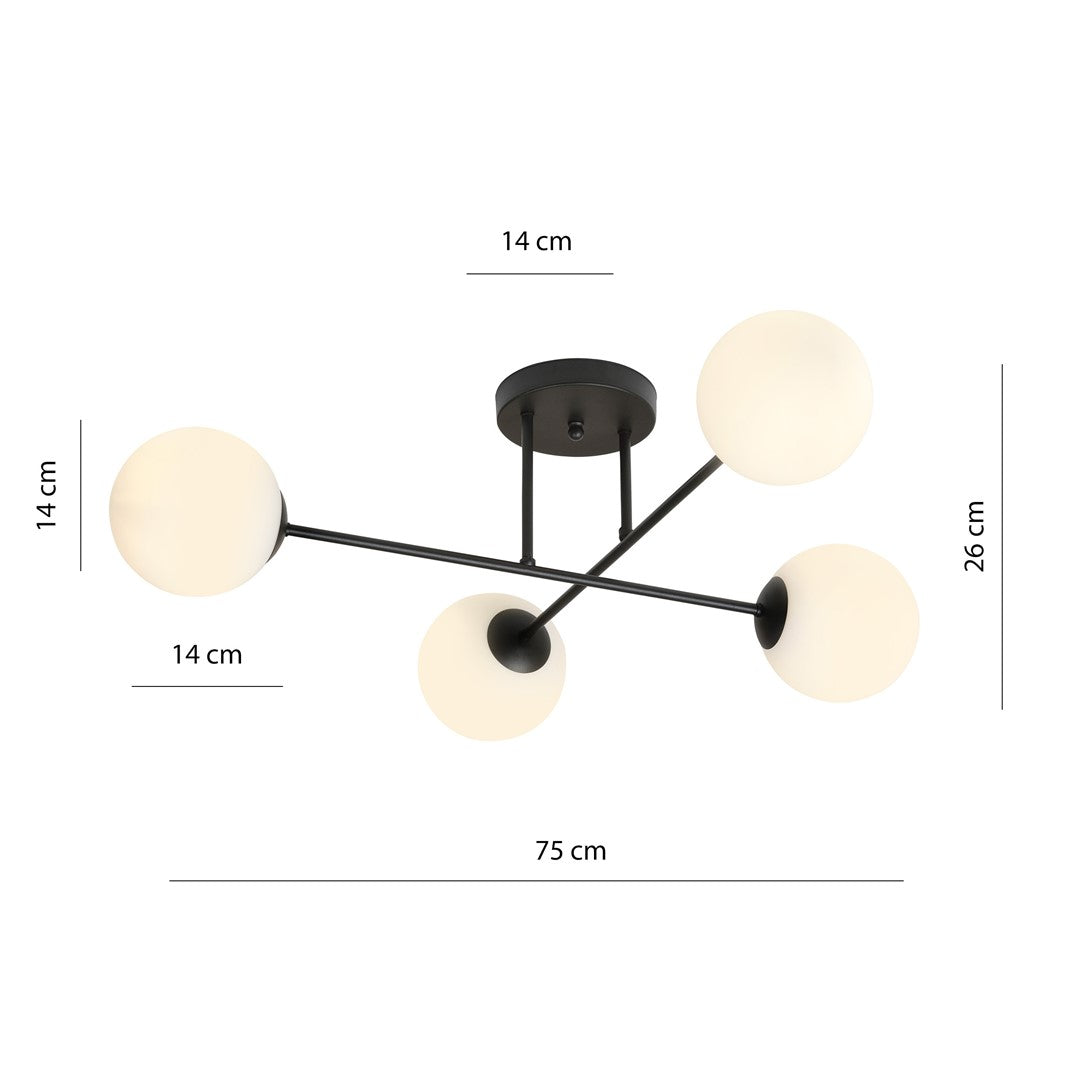 ROMA 4 – Minimalistische plafondlamp in zwart-opaal, perfect voor stijlvolle interieurs