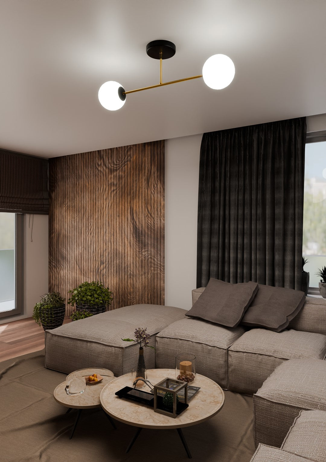 MAGNUM 2 – Luxe plafondlamp met gouden accenten en glazen kappen