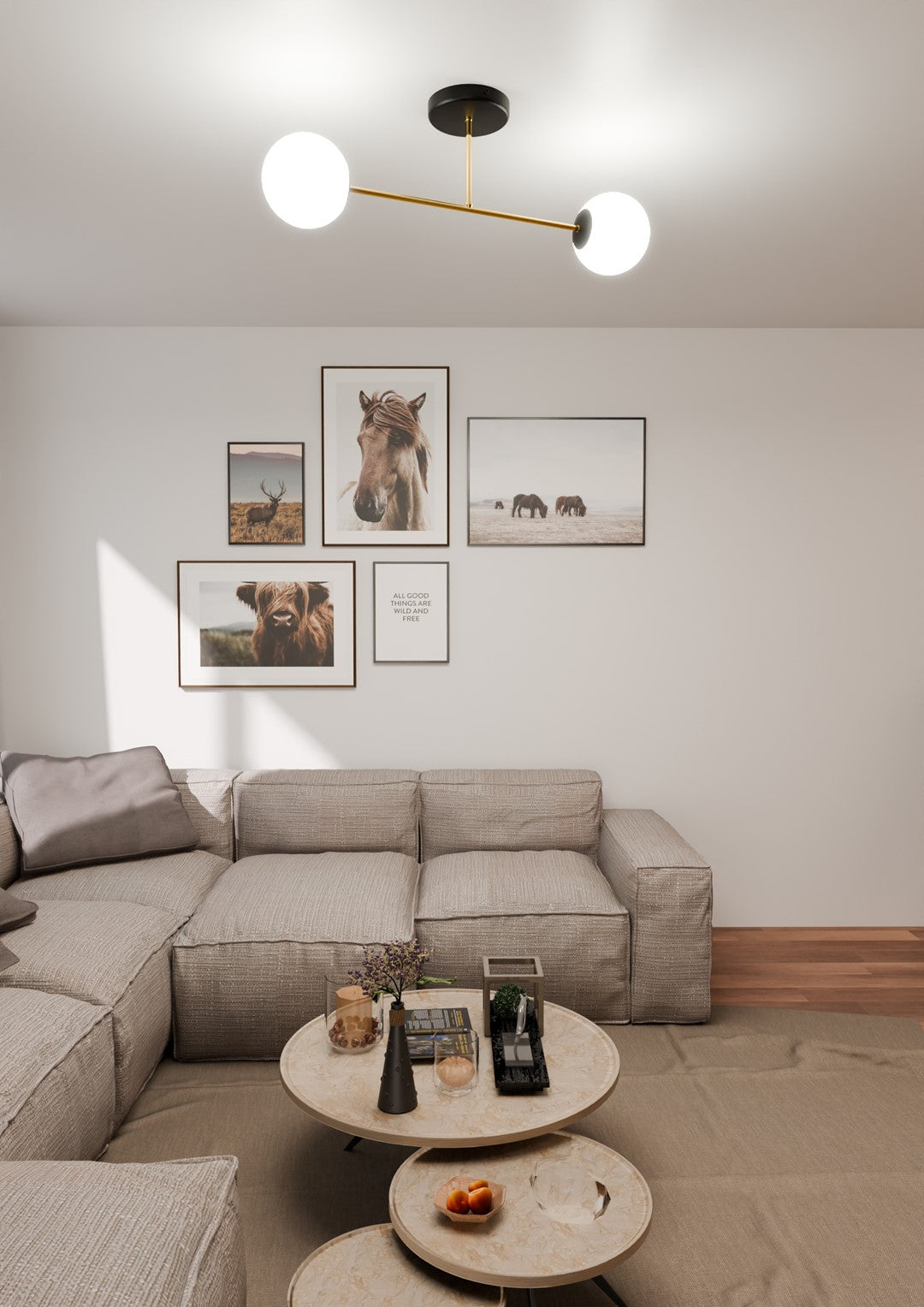 MAGNUM 2 – Luxe plafondlamp met gouden accenten en glazen kappen