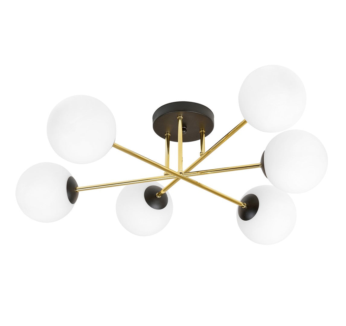 MAGNUM 6 – Indrukwekkende plafondlamp met zes glazen kappen en gouden details