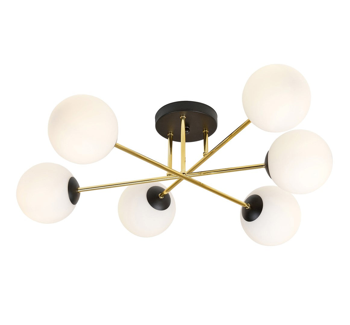 MAGNUM 6 – Indrukwekkende plafondlamp met zes glazen kappen en gouden details