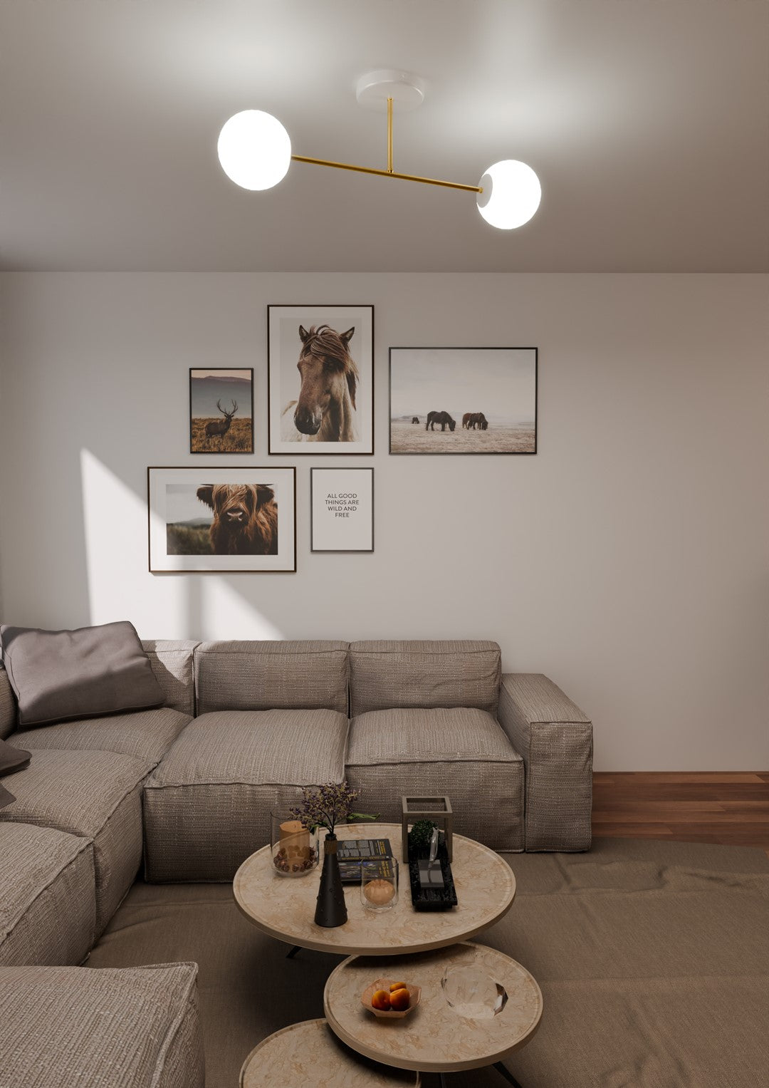 MAGNUM 2 – Stijlvolle plafondlamp met gouden frame en opaalglas voor een modern interieuraccent