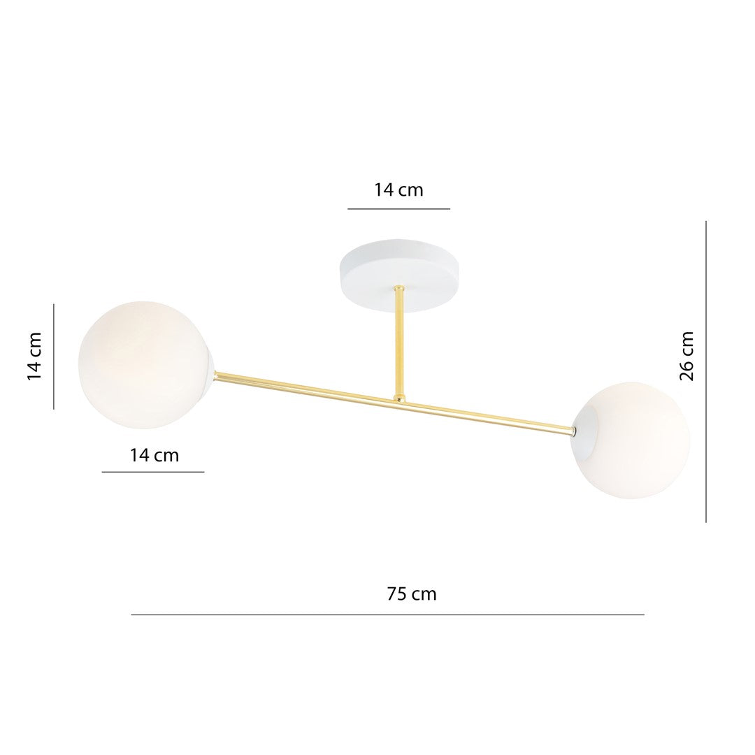 MAGNUM 2 – Stijlvolle plafondlamp met gouden frame en opaalglas voor een modern interieuraccent