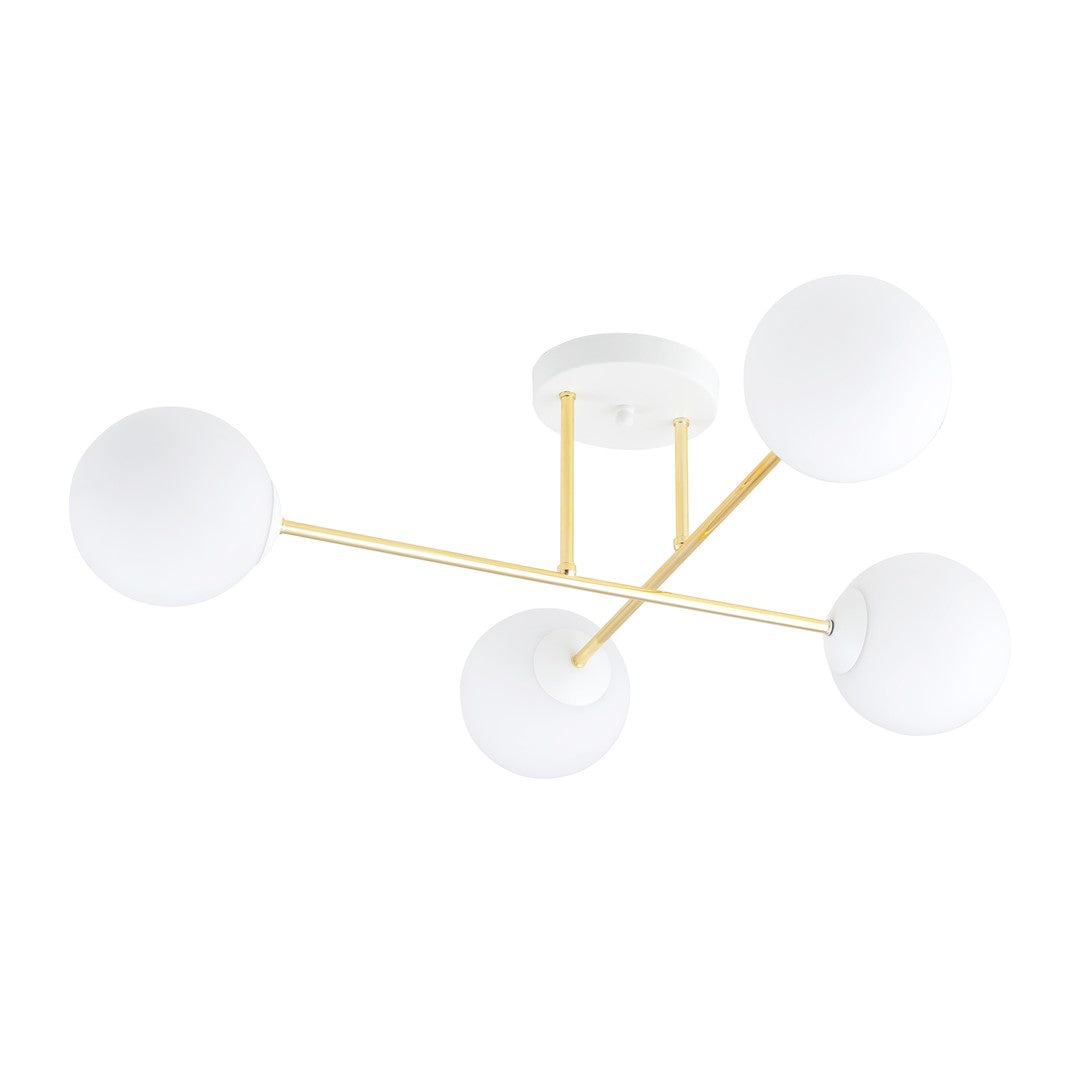 MAGNUM 4 – Luxueuze plafondlamp met opaalglas en gouden accenten voor een stijlvol interieur