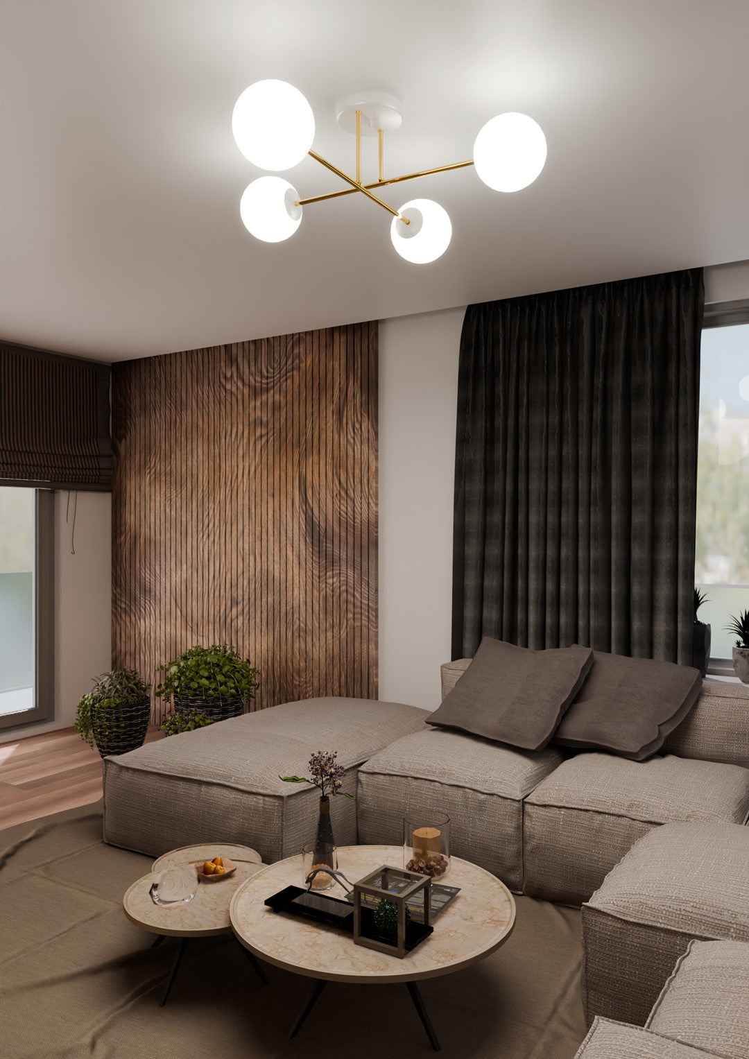 MAGNUM 4 – Luxueuze plafondlamp met opaalglas en gouden accenten voor een stijlvol interieur