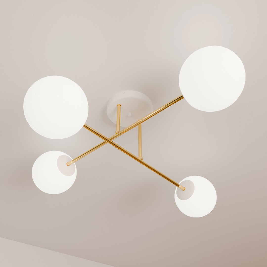 MAGNUM 4 – Luxueuze plafondlamp met opaalglas en gouden accenten voor een stijlvol interieur