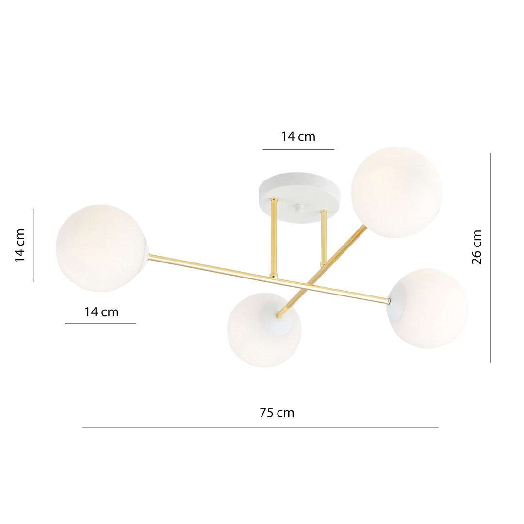 MAGNUM 4 – Luxueuze plafondlamp met opaalglas en gouden accenten voor een stijlvol interieur