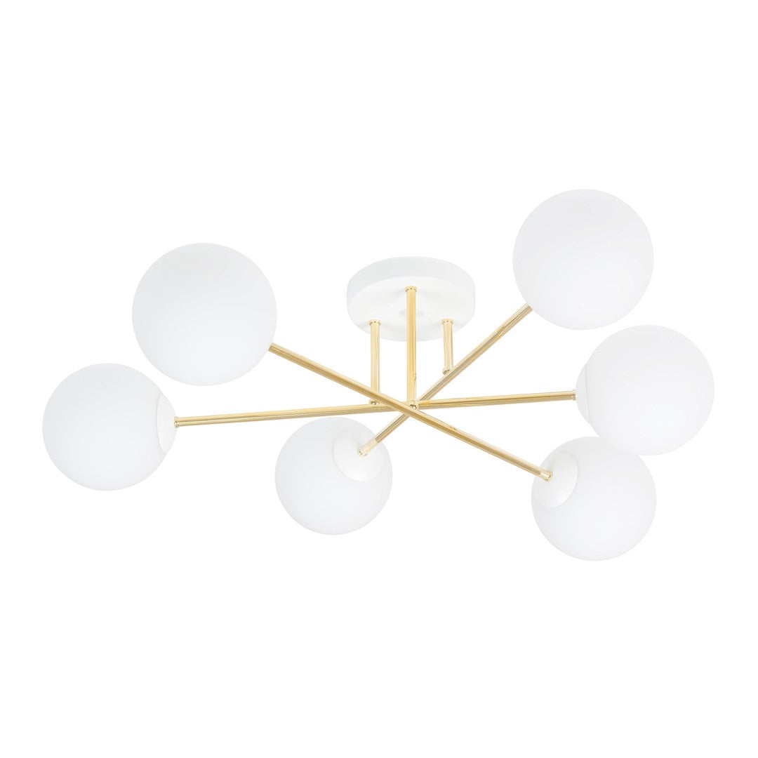 MAGNUM 6 – Luxueuze plafondlamp met glazen kappen en goudkleurig frame voor moderne elegantie