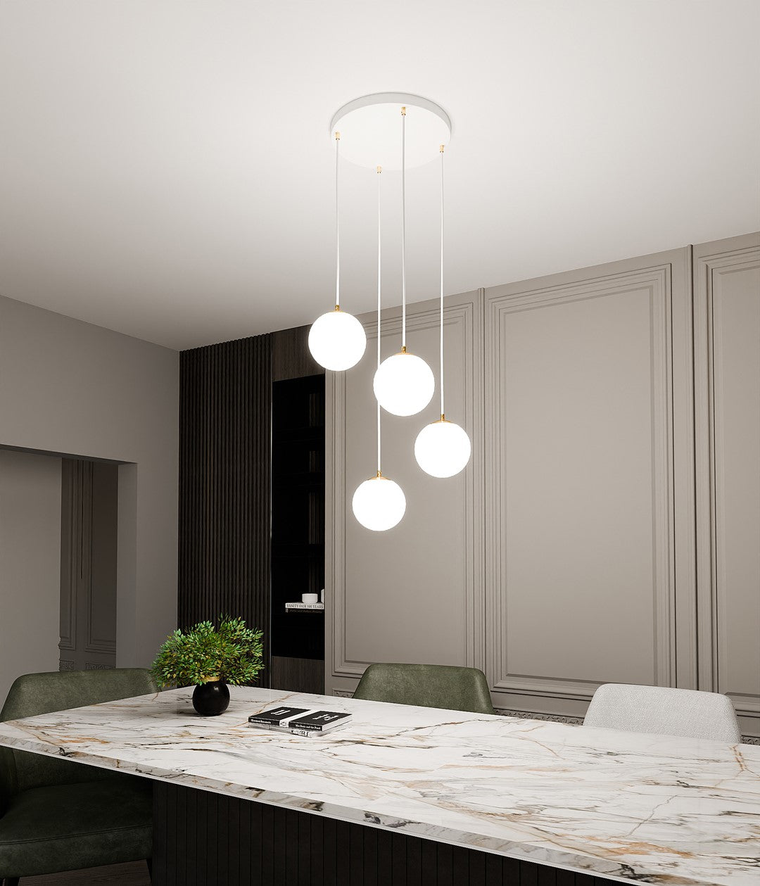 ROYAL 4 White – Strakke plafondlamp met gouden elegantie en veelzijdigheid