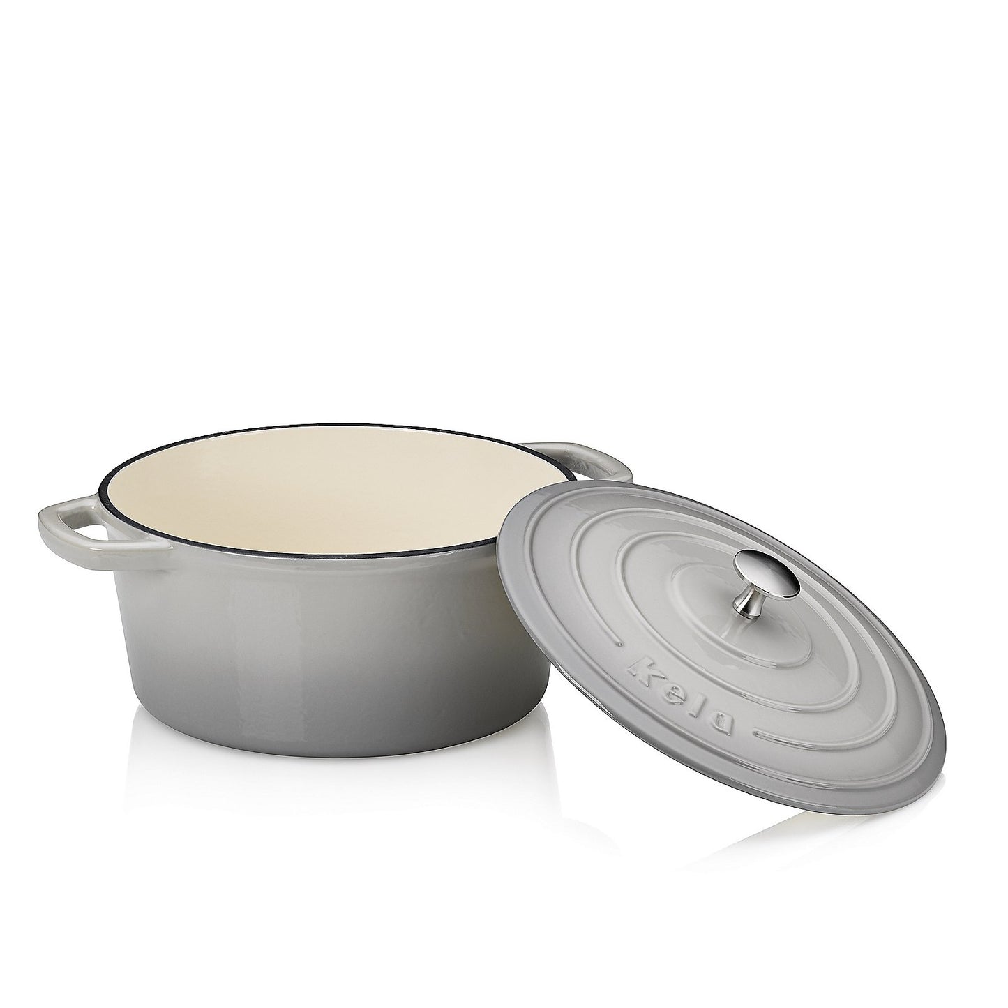 KELA Calido Ronde Braadpan 26 cm (4,6 L) – Gietijzeren kracht met stijlvolle grijze look en beige binnenzijde
