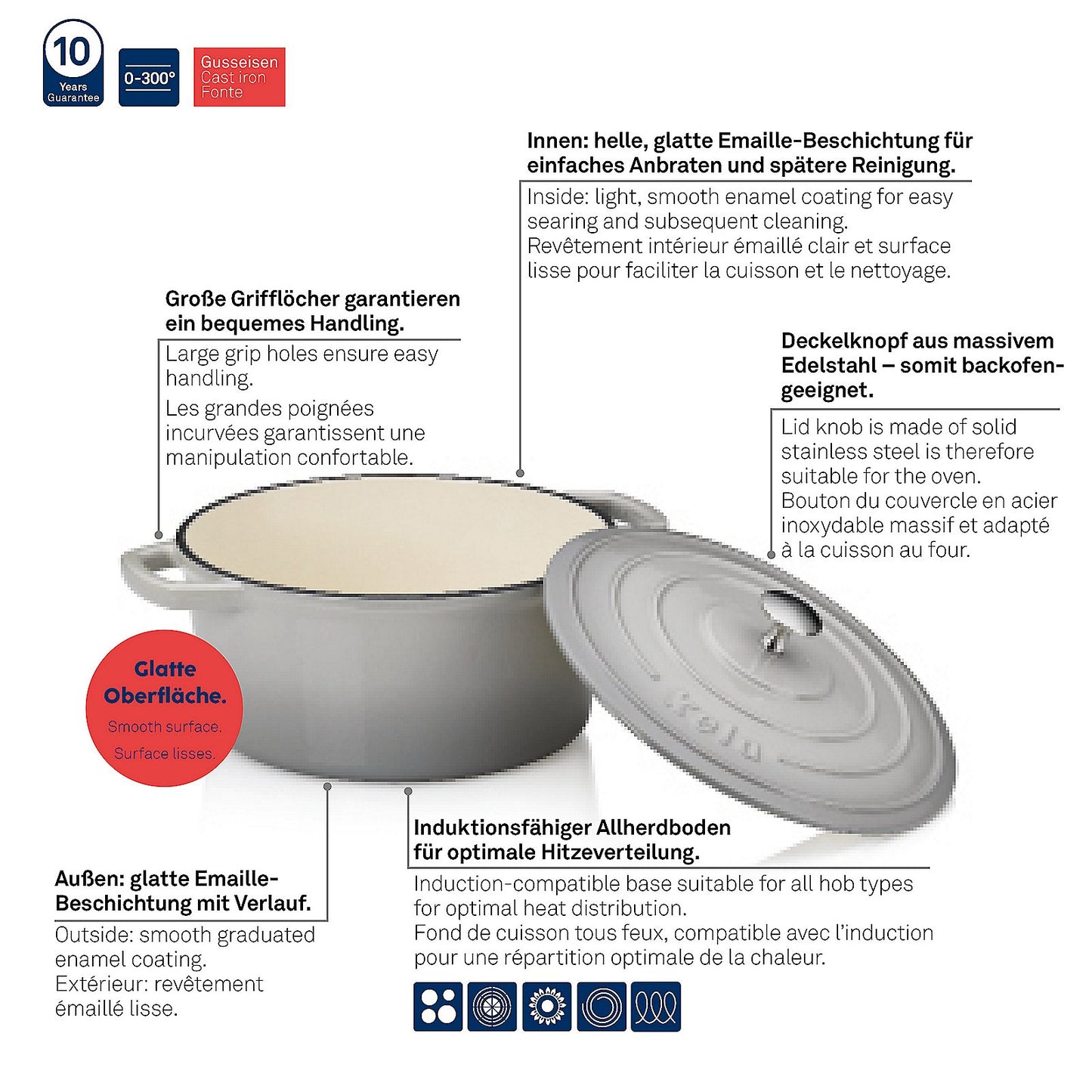 KELA Calido Ronde Braadpan 26 cm (4,6 L) – Gietijzeren kracht met stijlvolle grijze look en beige binnenzijde