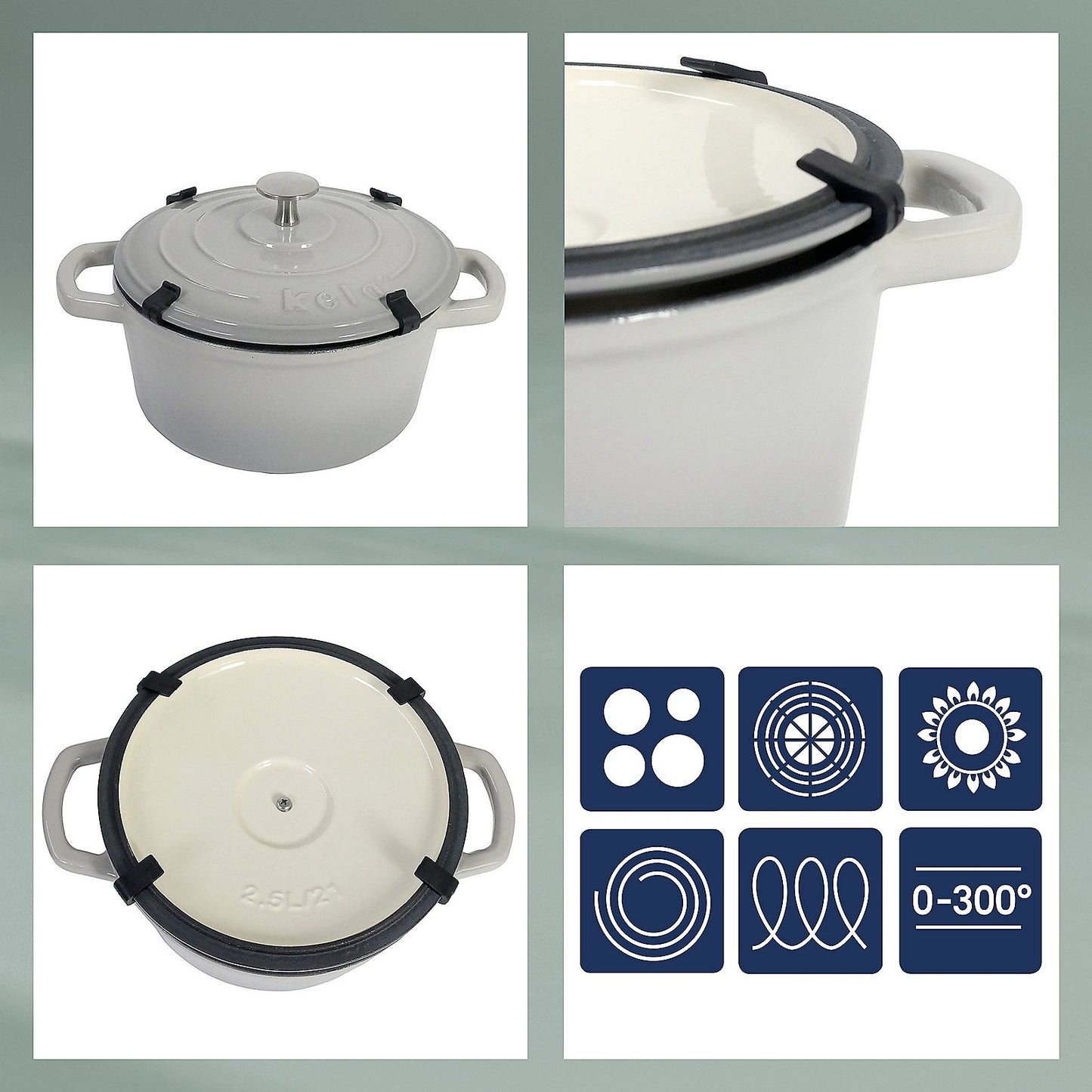 KELA Calido Ronde Braadpan 26 cm (4,6 L) – Gietijzeren kracht met stijlvolle grijze look en beige binnenzijde