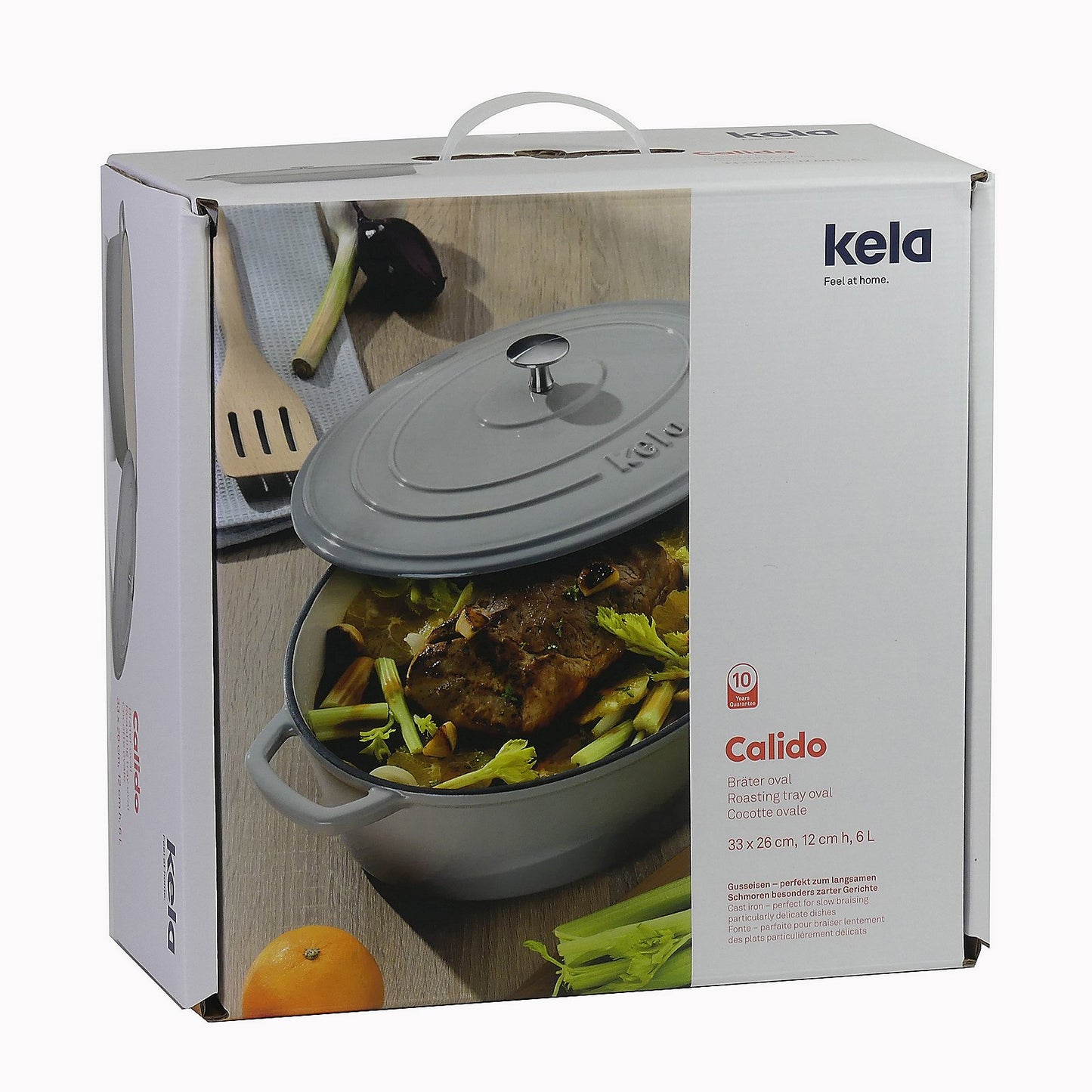 KELA Calido Ronde Braadpan 26 cm (4,6 L) – Gietijzeren kracht met stijlvolle grijze look en beige binnenzijde