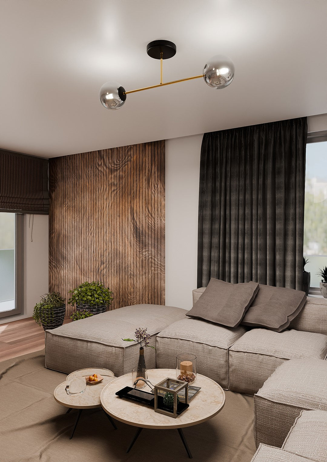 MAGNUM 2 – Verfijnde plafondlamp met goudaccenten voor een elegant modern interieur