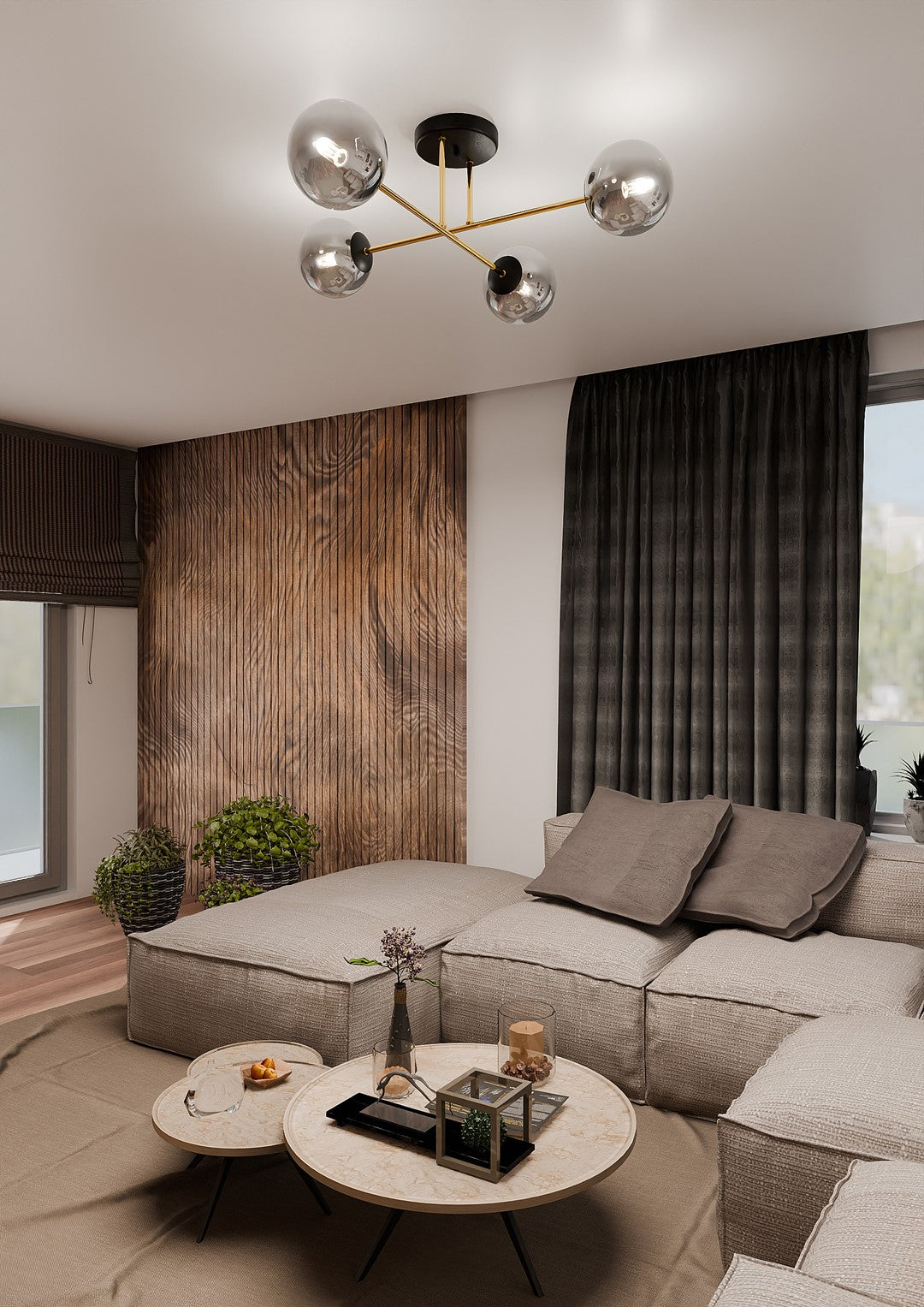 MAGNUM 4 – Stijlvolle plafondlamp met glas en goudaccenten voor een modern interieur