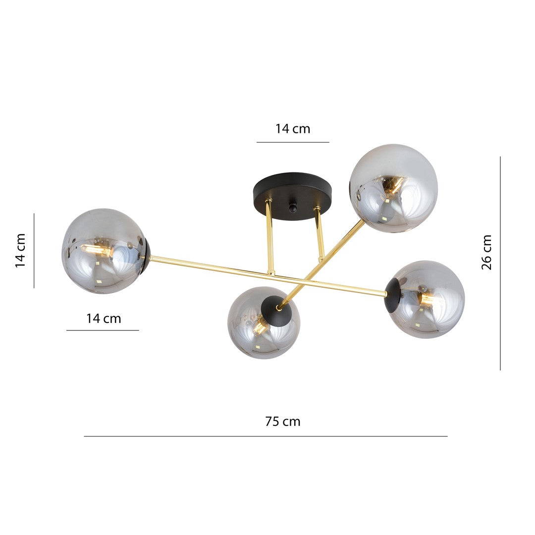 MAGNUM 4 – Stijlvolle plafondlamp met glas en goudaccenten voor een modern interieur